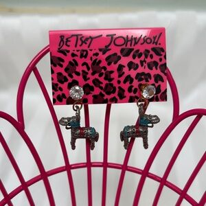 Betsey Johnson Silver and Blue Donkey Earrings